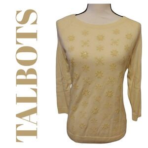 Talbots top. Cream with beaded snowflakes. Size small.  Holiday top